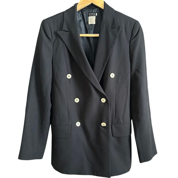 KORS Michael Kors | 90s Vintage Black  Wool Double Breasted Blazer | Size 8 - Picture 1 of 6